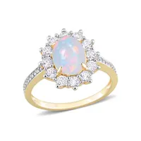 Julianna B Sterling Silver Diamond, Blue Ethiopian Opal & White Topaz Ring