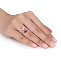 Julianna B Rose Plated Sterling Silver White Topaz & Amethyst-Africa Ring