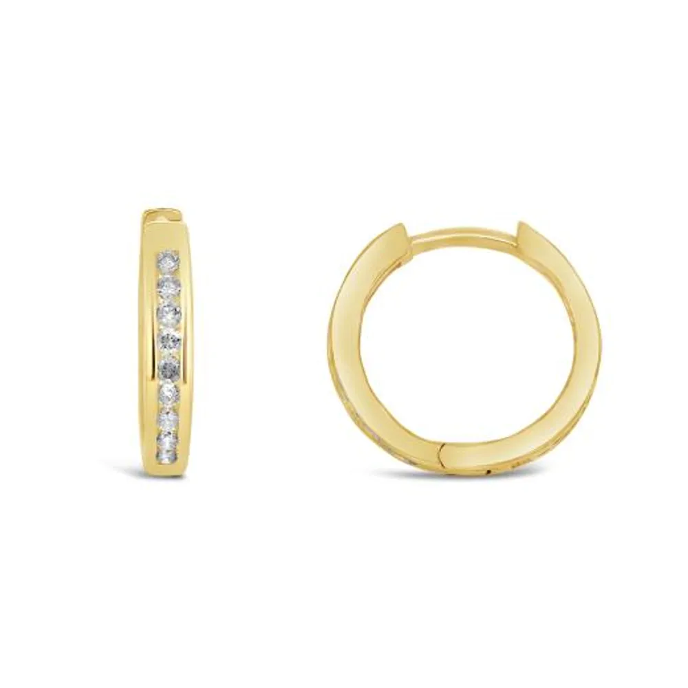 10K Yellow Gold 0.10CTW Diamond Hoop Earrings