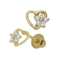 Children's 14K Yellow Gold Filled Cubic Zirconia Heart Flower Earrings