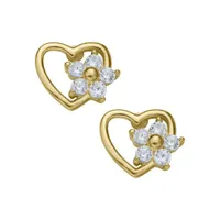 Children's 14K Yellow Gold Filled Cubic Zirconia Heart Flower Earrings