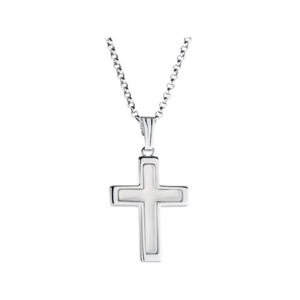 Sterling Silver Mother Of Pearl Cross with 18" Chain