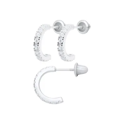 Children's Sterling Silver Cubic Zirconia 3/4 Hoop Earring