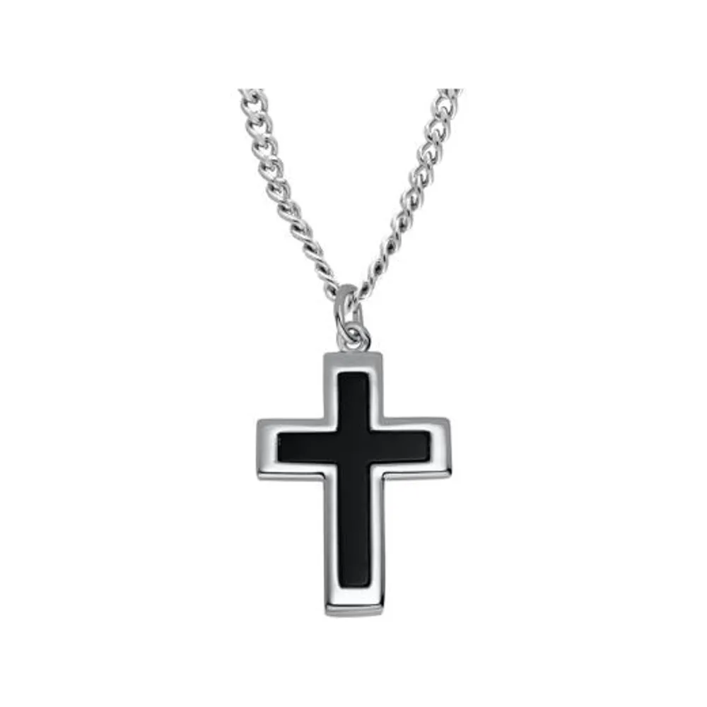 Sterling Silver Onyx Cross with 24" Stainless Steel Chain