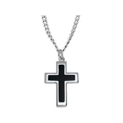 Sterling Silver Onyx Cross with 24" Stainless Steel Chain