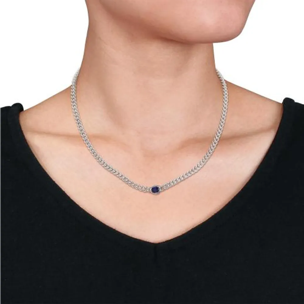 Julianna B Sterling Silver Lab Grown Blue Sapphire Necklace