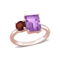 Julianna B Rose Plated Sterling Silver Amethyst & Garnet Ring