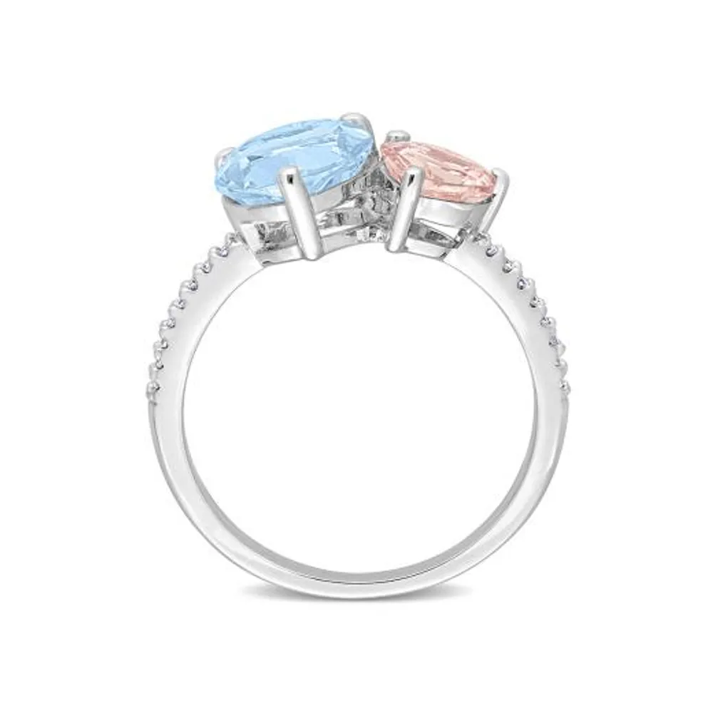 Julianna B Sterling Silver 0.10CTW Diamond, Blue Topaz & Morganite Ring