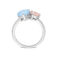 Julianna B Sterling Silver 0.10CTW Diamond, Blue Topaz & Morganite Ring