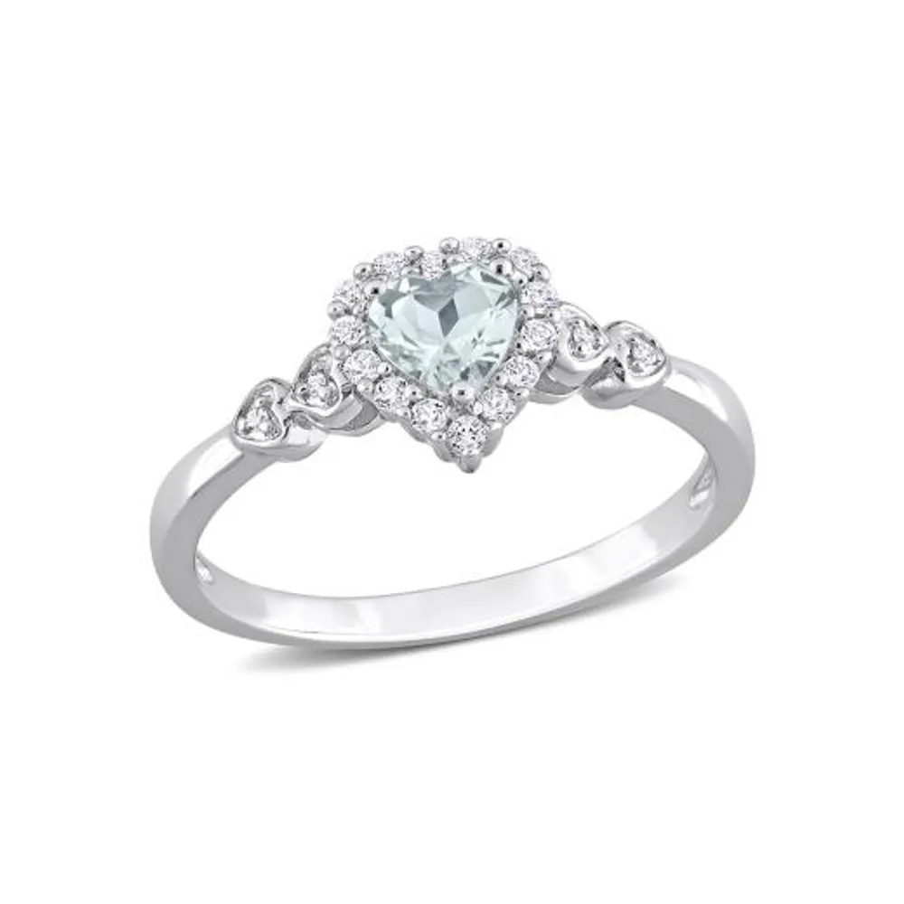 Julianna B Sterling Silver 0.012CTW Diamond, Aquamarine & White Topaz Ring