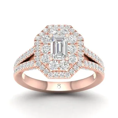 My Diamond Story 14K Rose Gold 1.50CTW Emerald Shaped Diamond Bridal Ring