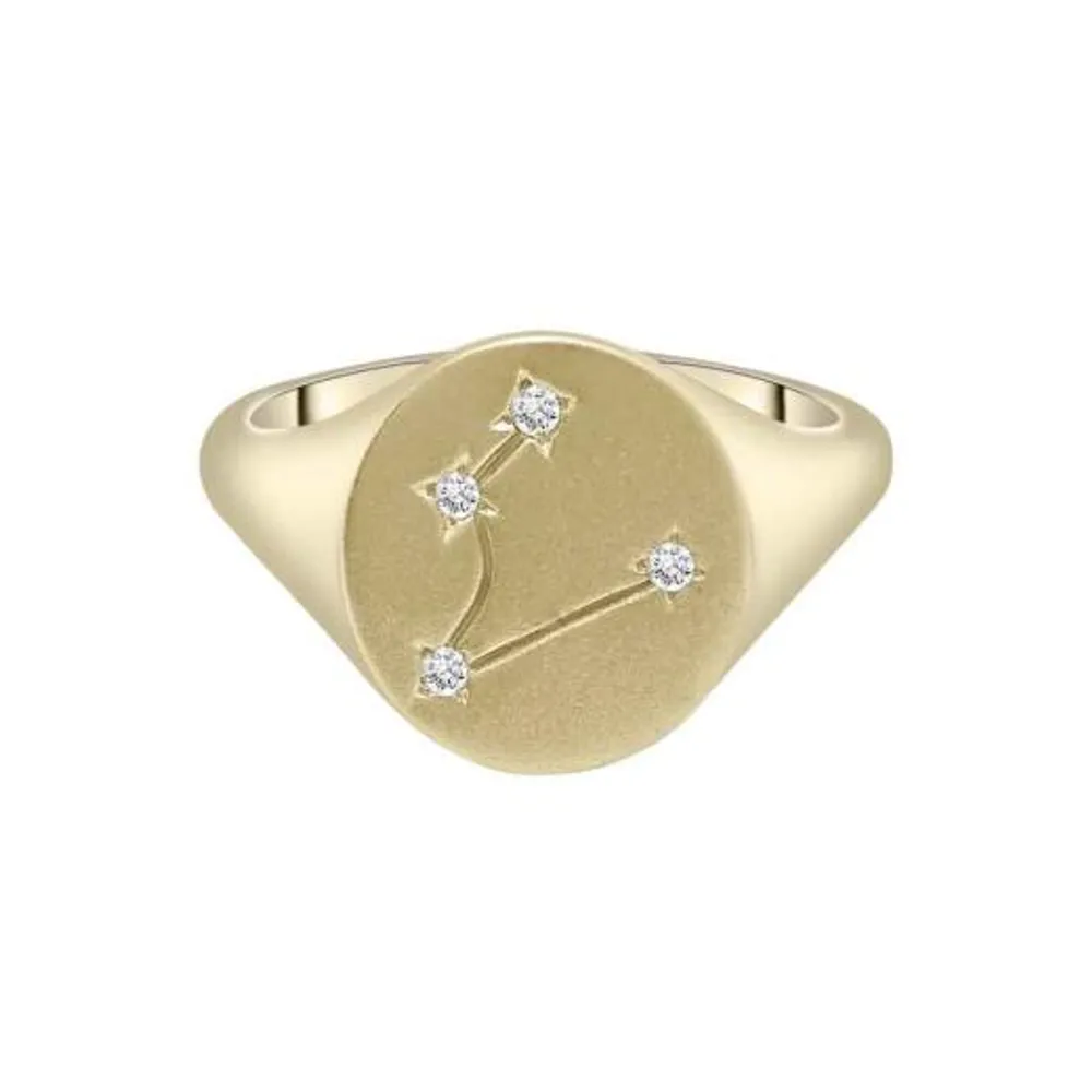 Zodiac 10K Yellow Gold Diamond Pisces Signet Ring