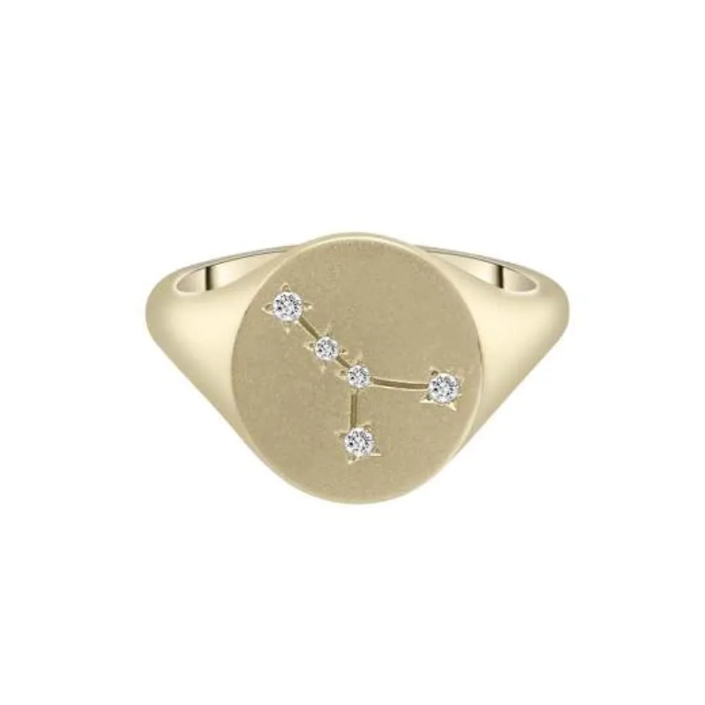 Zodiac 10K Yellow Gold 0.05CTW Diamond Cancer Signet Ring