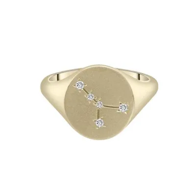 Zodiac 10K Yellow Gold 0.05CTW Diamond Cancer Signet Ring