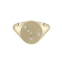 Zodiac 10K Yellow Gold 0.05CTW Diamond Cancer Signet Ring