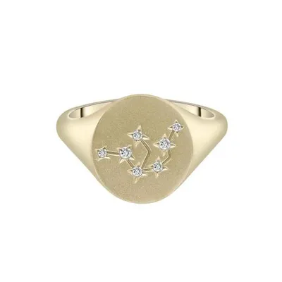 Zodiac 10K Yellow Gold Diamond Aquarius Signet Ring