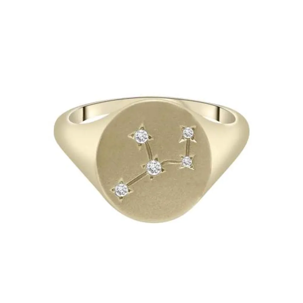 Zodiac 10K Yellow Gold Diamond Virgo Signet Ring