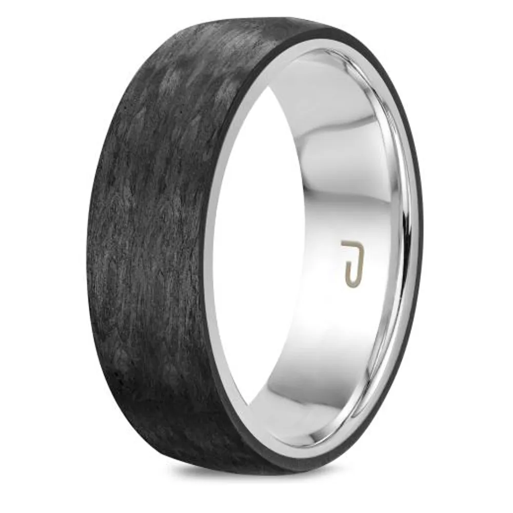 10K White Gold & Carbon Fibre 7.5mm Band