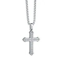 Stainless Steel White Cubic Zirconia Roman Cross Necklace