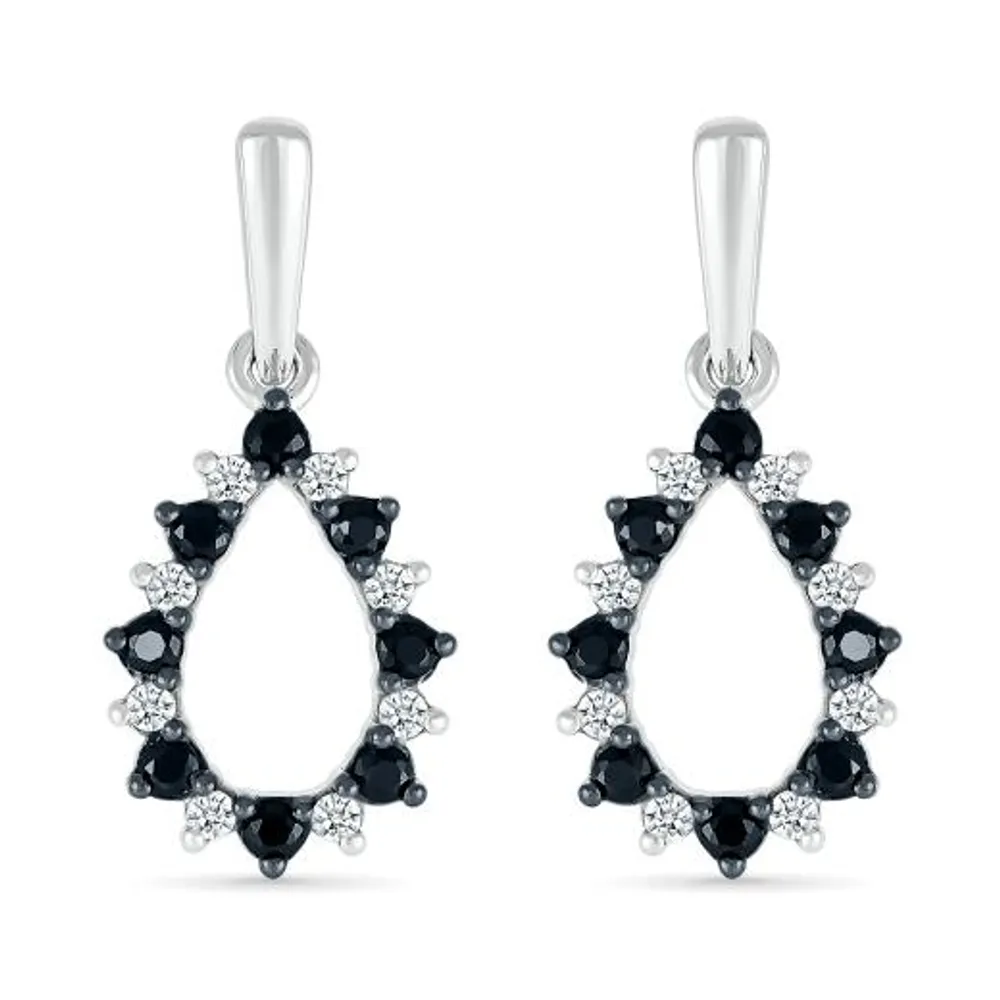 Sterling Silver 0.29CTW Black & White Diamond Dangle Earrings