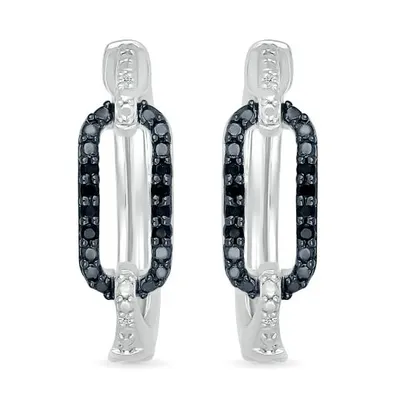 Sterling Silver Black Diamond Link Hoops