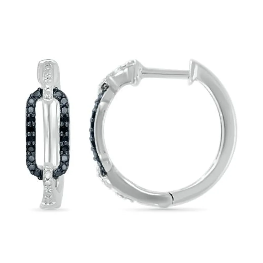 Sterling Silver Black Diamond Link Hoops