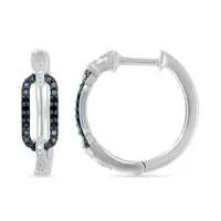 Sterling Silver Black Diamond Link Hoops