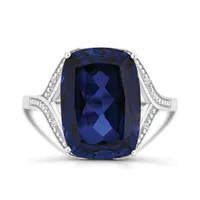 Sterling Silver Created Blue Sapphire & Diamond Ring