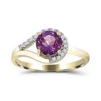 10K Yellow Gold Amethyst & Diamond Ring