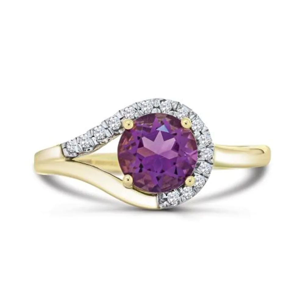 10K Yellow Gold Amethyst & Diamond Ring