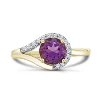 10K Yellow Gold Amethyst & Diamond Ring