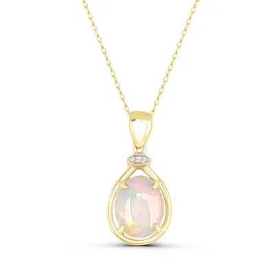 10K Yellow Gold Opal & Diamond Pendant