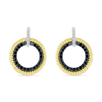 Sterling Silver & 10K Yellow Gold 0.23CTW Black Diamond Circle Earrings