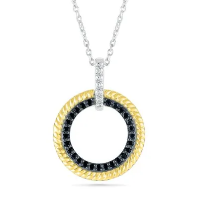 Sterling Silver & 10K Yellow Gold 0.18CTW Black Diamond Pendant