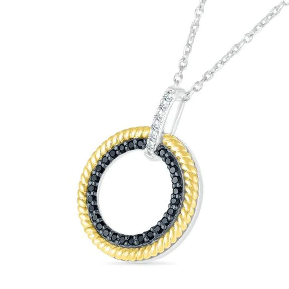 Sterling Silver & 10K Yellow Gold 0.18CTW Black Diamond Pendant