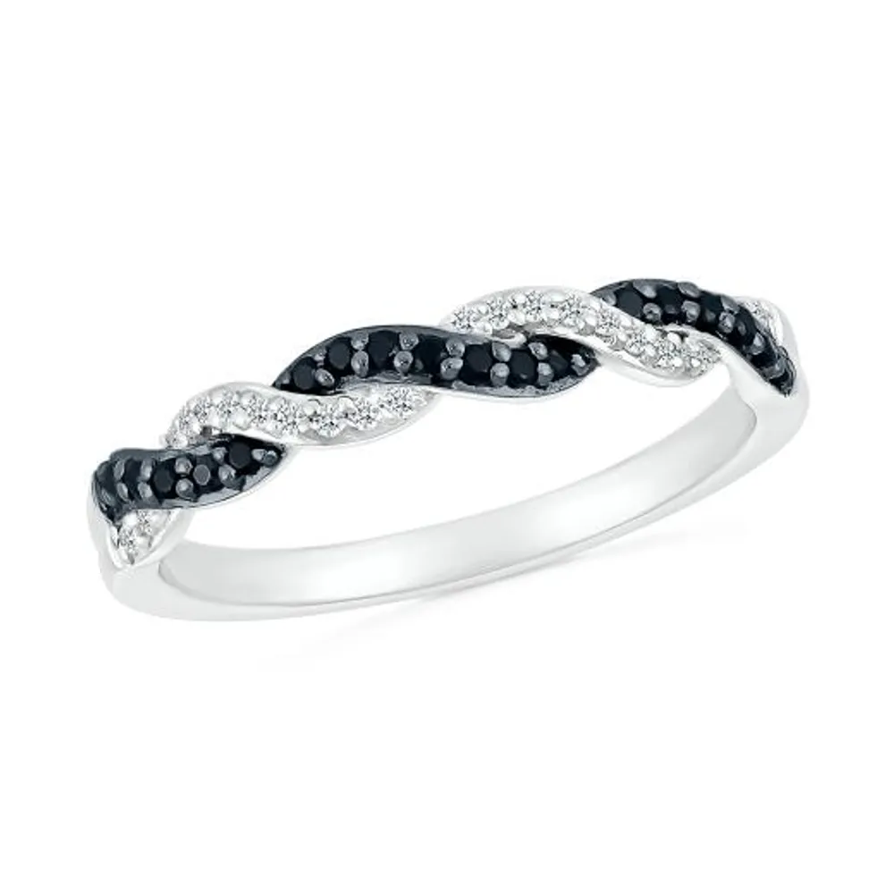 Sterling Silver 0.18CTW Black Diamond Twist Band