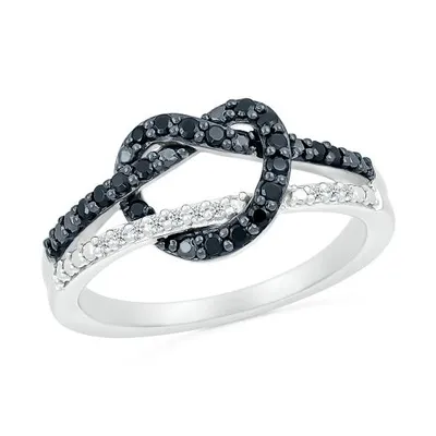 Sterling Silver 0.18CTW Black Diamond Heart Knot Ring