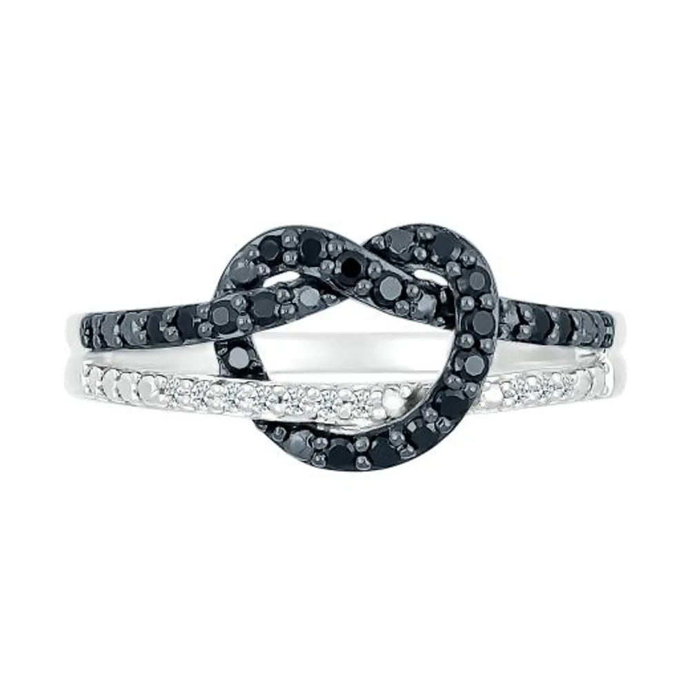 Sterling Silver 0.18CTW Black Diamond Heart Knot Ring