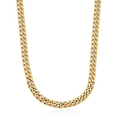 Stainless Steel 8mm 20" Cubic Zirconia Accent Cuban Gold Plated Chain