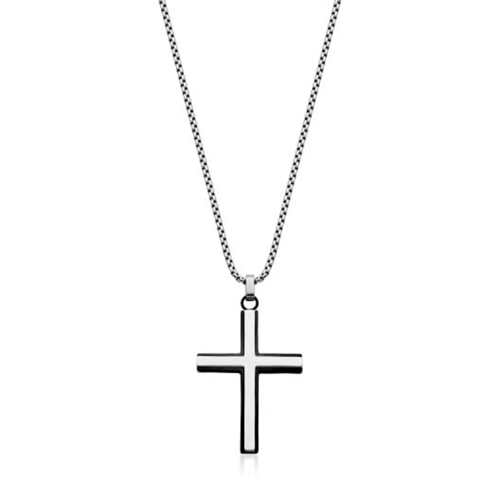 Stainless Steel 22" High Polish Cross Pendant