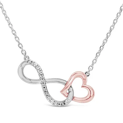 Sterling Silver and 10K Rose Gold Diamond Infinity Heart Necklace