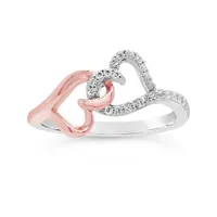 Sterling Silver and 10 Karat Rose Gold 0.11CTW Diamond Double Heart Promise Ring