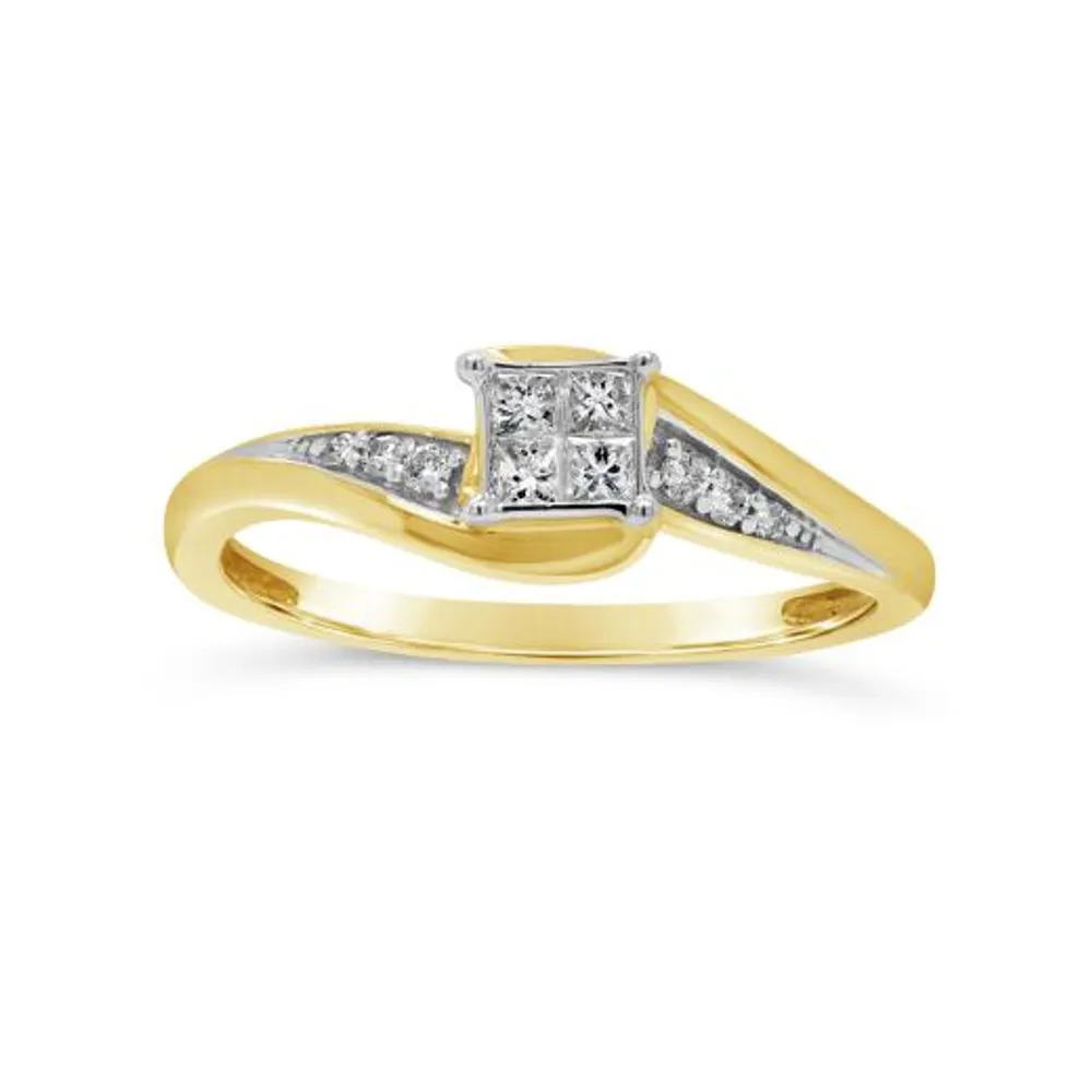 10K Yellow Gold 0.15CTW Princess Cut Diamond Promise Ring