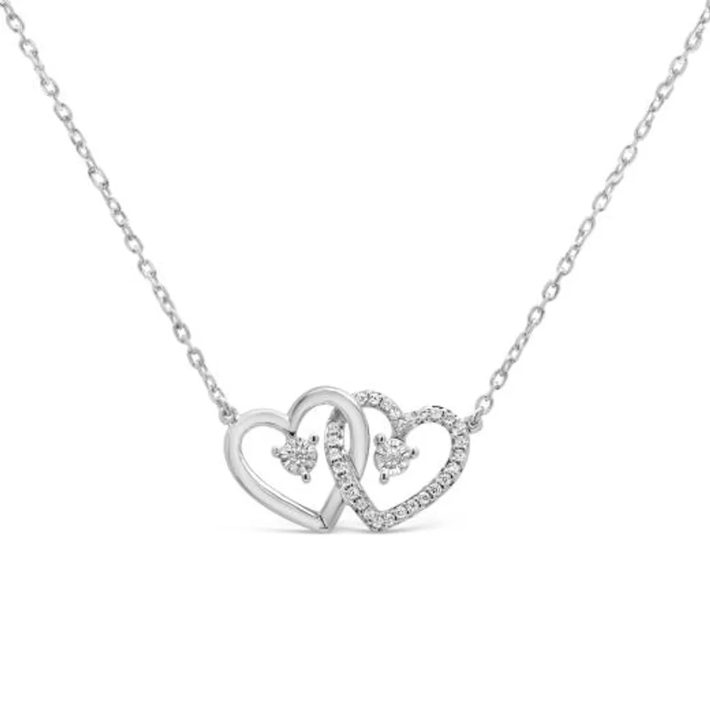 Sterling Silver Diamond Double Heart Necklace