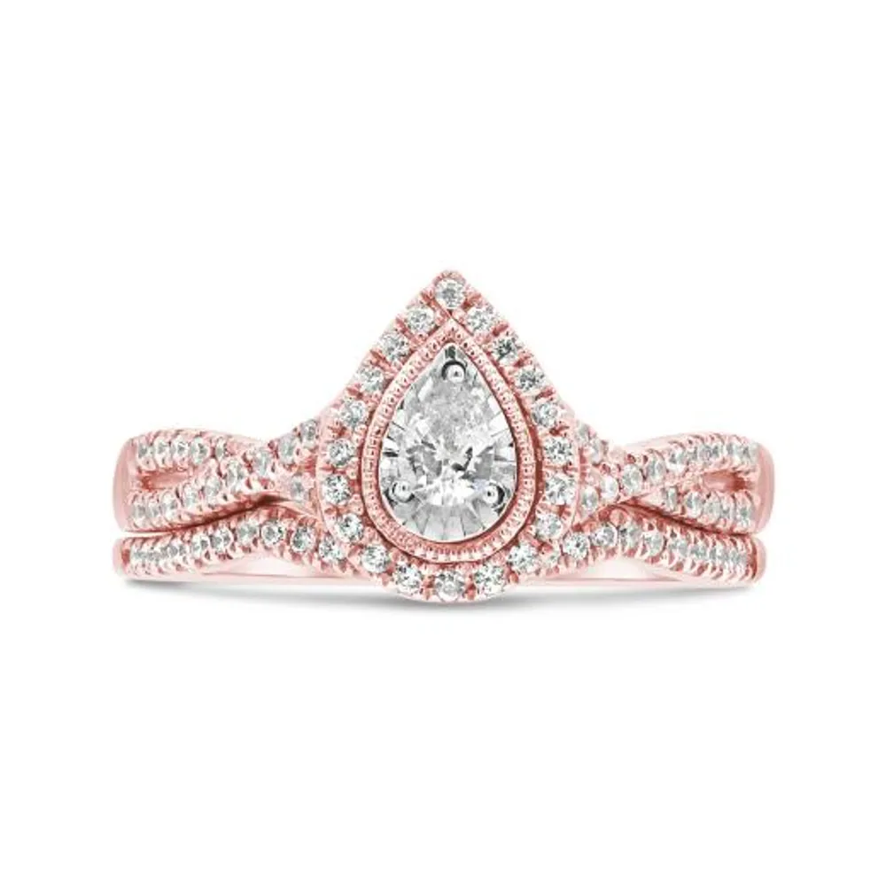 10K Rose Gold 0.50CTW Pear Shaped Diamond Bridal Set