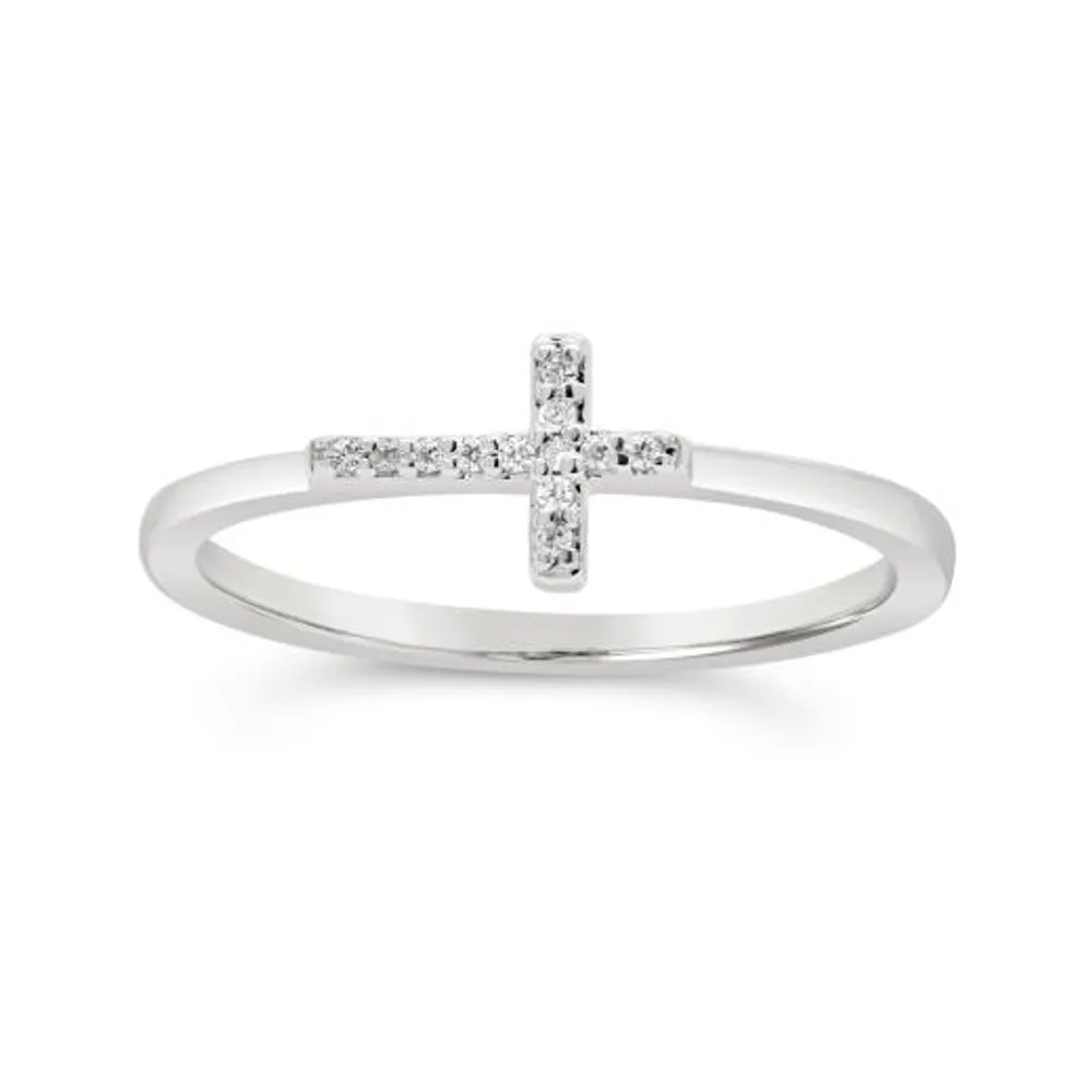 Sterling Silver Diamond Cross Ring