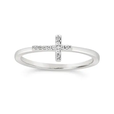 Sterling Silver Diamond Cross Ring