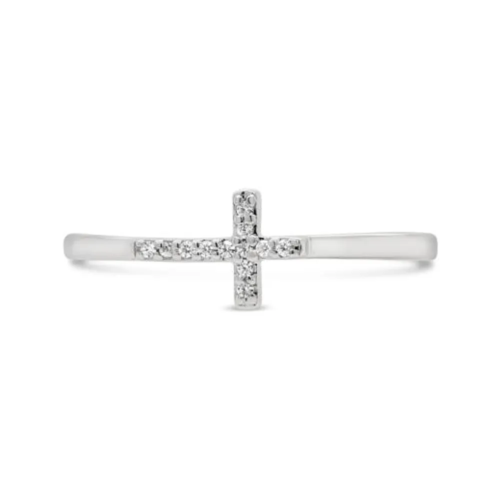 Sterling Silver Diamond Cross Ring