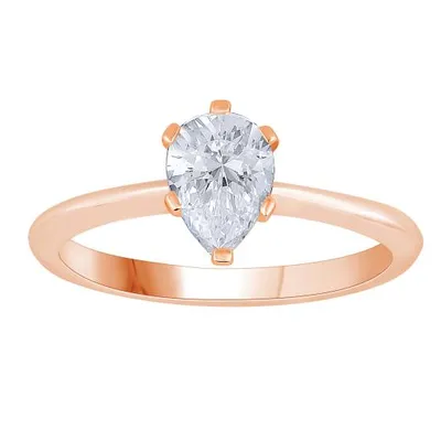 New Brilliance 14K Rose Gold Lab Grown 1.00CT Pear Diamond Solitaire Ring