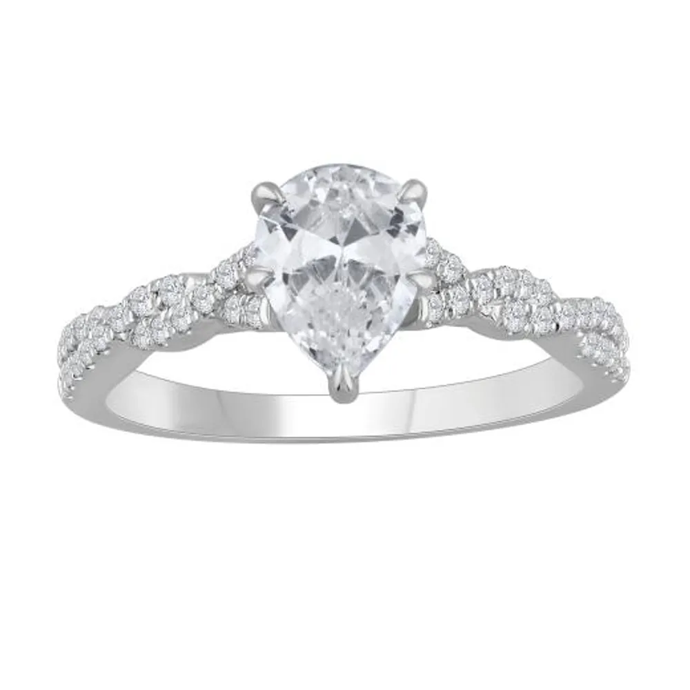 New Brilliance 14K White Gold Lab Grown 1.23CTW Pear Diamond Bridal Ring